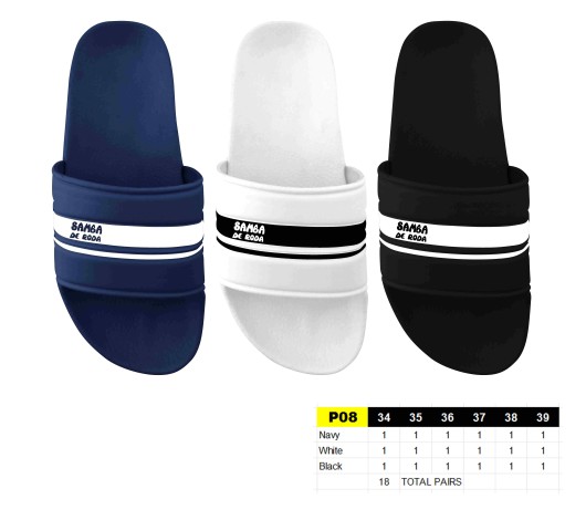P08 - Claquettes Juniors - du 34 au 39 - 3 couleurs - 18 paires